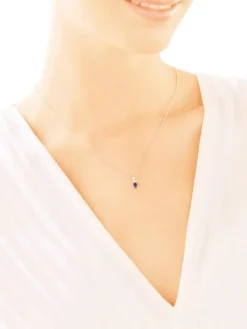 Zawieszka z białego złota z diamentem i szafirem syntetycznym - próba 375