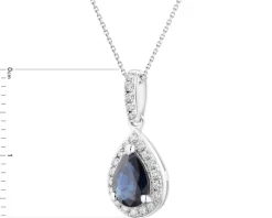 Zawieszka z białego złota z brylantami i szafirem - próba 585