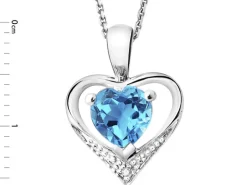 Zawieszka z białego złota z diamentem i topazem - serce - próba 375