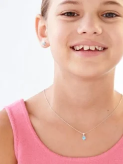 Zawieszka z białego złota z diamentem i topazem - serce - próba 375