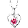 Zawieszka z białego złota z diamentem i rubinem syntetycznym - serca - próba 375