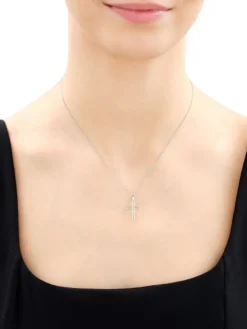 Zawieszka z białego złota z diamentem - krzyż - 0,003 ct - próba 585