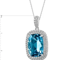 Zawieszka z białego złota z brylantami i topazem London Blue - próba 585