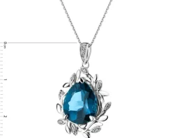 Zawieszka z białego złota z diamentami i topazem London Blue - próba 585