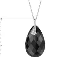 Zawieszka z białego złota z diamentami i onyksem - próba 585