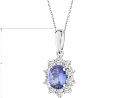Zawieszka z białego złota z brylantami i tanzanitem - próba 585