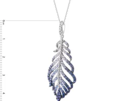 Zawieszka z białego złota z brylantami i szafirami cejlońskimi - piórko - próba 750