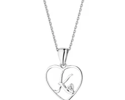 Zawieszka z białego złota z diamentem - litera K, serce - 0,005 ct - próba 585