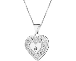 Zawieszka z białego złota z diamentem - puzderko - serce - 0,005 ct - próba 585