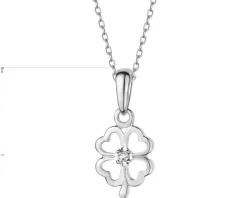 Zawieszka z białego złota z diamentem - koniczyna - 0,007 ct - próba 585