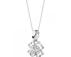 Zawieszka z białego złota z diamentami - koniczyna - 0,02 ct - próba 585