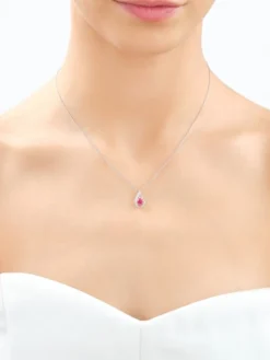 Zawieszka z białego złota z diamentem i rubinem - próba 585