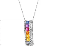 Zawieszka z białego złota z brylantami i szafirami kolorowymi - próba 585