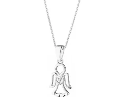 Zawieszka z białego złota z diamentem - aniołek, serce - 0,004 ct - próba 585
