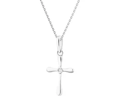 Zawieszka z białego złota z diamentem - krzyż - 0,005 ct - próba 585