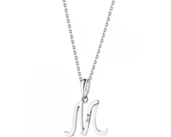Zawieszka z białego złota z diamentem - litera M - 0,004 ct - próba 585