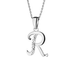 Zawieszka z białego złota z diamentem - litera R - 0,003 ct - próba 585