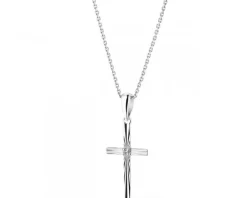 Zawieszka z białego złota z diamentem - krzyż - 0,005 ct - próba 585