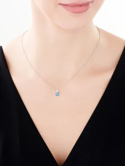 Zawieszka z białego złota z brylantami i topazem London Blue - serce - próba 375