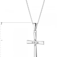 Zawieszka z białego złota z diamentem - krzyż - 0,003 ct - próba 375