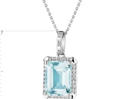 Zawieszka z białego złota z diamentami i topazem Sky Blue - próba 585