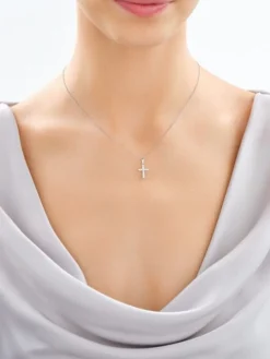 Zawieszka z białego złota z brylantami laboratoryjnymi - krzyż - 0,18 ct - próba 585