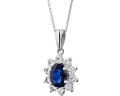 Zawieszka z białego złota z brylantami i szafirem - próba 585