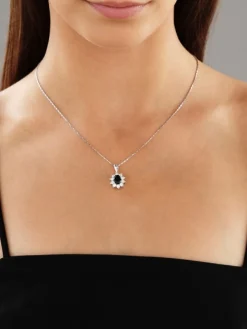 Zawieszka z białego złota z brylantami i szafirem - próba 585