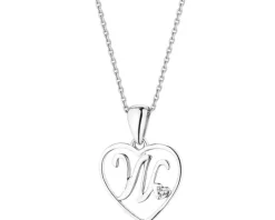 Zawieszka z białego złota z diamentem – litera W, serce - 0,005 ct - próba 585