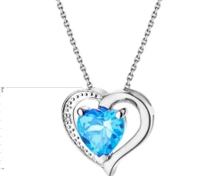 Zawieszka z białego złota z diamentem i topazem - serce - próba 585