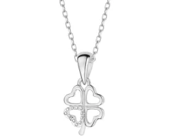 Zawieszka z białego złota z diamentem – serca, koniczyna - 0,003 ct - próba 585