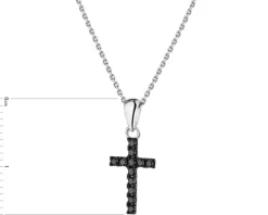 Zawieszka z białego złota z czarnymi brylantami - krzyż - 0,10 ct - próba 585