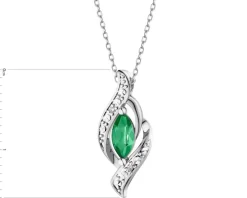 Zawieszka z białego złota z diamentami i szmaragdem - próba 585
