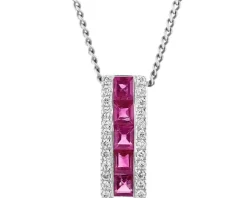 Zawieszka z białego złota z brylantami i rubinami - próba 585