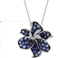 Zawieszka z białego złota z diamentami i szafirami - kwiat - próba 585