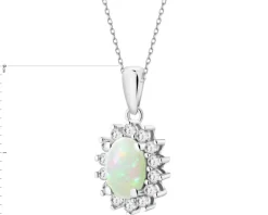 Zawieszka z białego złota z brylantami i opalem - próba 585