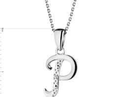 Zawieszka z białego złota z diamentem - litera P - 0,003 ct - próba 585