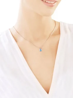 Zawieszka z białego złota z diamentem i topazem - próba 375