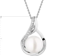Zawieszka z białego złota z diamentami i perłą - próba 585