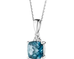 Zawieszka z białego złota z diamentami i topazem London Blue - próba 375