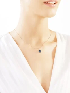 Zawieszka z białego złota z diamentami i topazem London Blue - próba 375