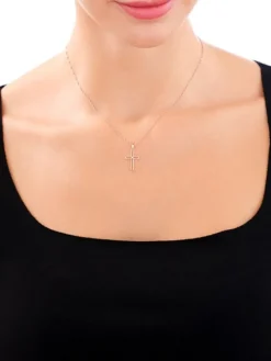 Zawieszka z różowego i białego złota z diamentem - krzyż - 0,002 ct - próba 375