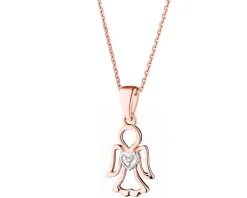 Zawieszka z różowego złota z diamentem - aniołek, serce - 0,004 ct - próba 375