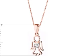 Zawieszka z różowego złota z diamentem - aniołek, serce - 0,004 ct - próba 375