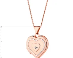 Zawieszka z różowego złota z diamentem - puzderko - serce - 0,004 ct - próba 585
