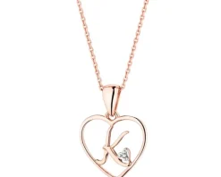 Zawieszka z różowego złota z diamentem - litera K, serce - 0,005 ct - próba 375