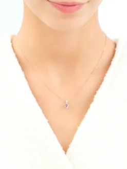 Zawieszka z różowego złota z diamentem i ametystem - serce - próba 375