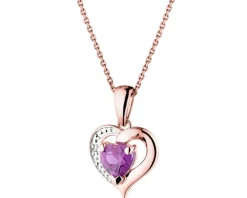 Zawieszka z różowego złota z diamentem i ametystem - serce - próba 375
