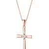 Zawieszka z różowego złota z diamentem- krzyż - 0,003 ct - próba 375
