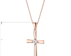 Zawieszka z różowego złota z diamentem- krzyż - 0,003 ct - próba 375